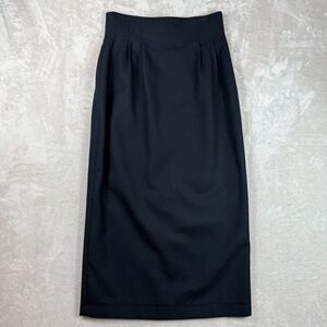 Vintage 90s David N Black Wool Pencil Skirt High Waisted Lined Midi Size 8